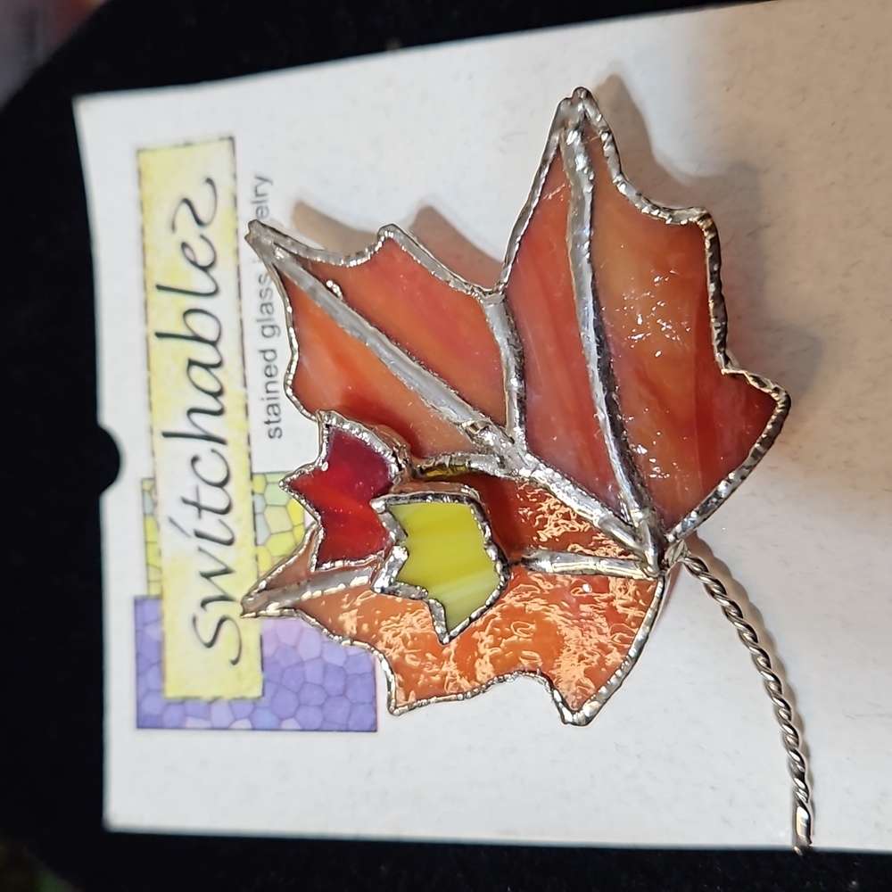 Vintage Stained Glass Jewelry Brooch